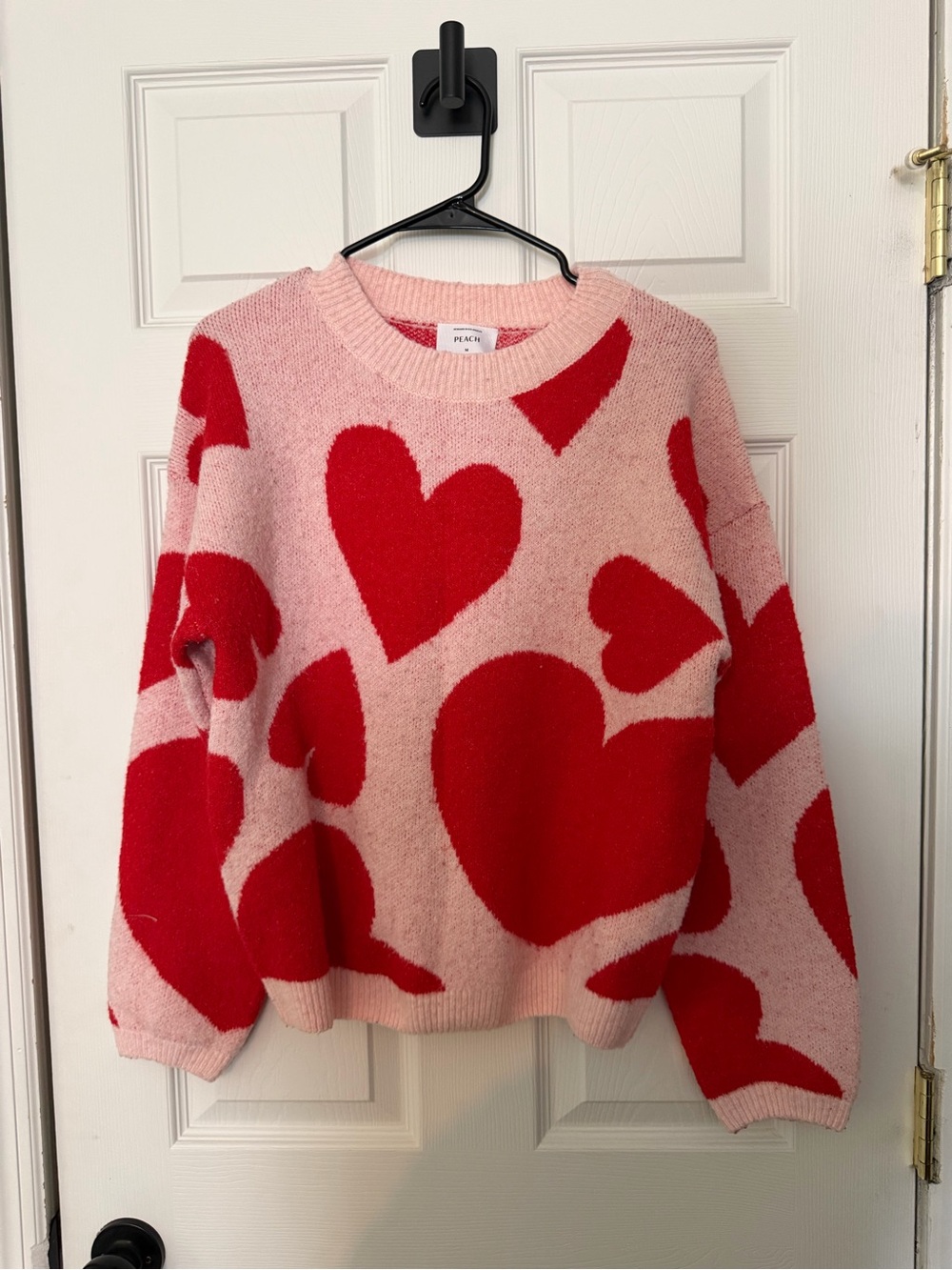 Peach Love California Pink Sweater with Red Heart Motif